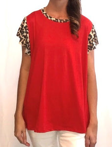 Red Top with Leopard Sleeves