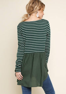 Green Long Sleeve Striped Top